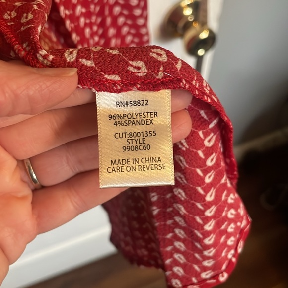 Max studio wrap around long sleeve red and white dress. - Picture 7 of 10